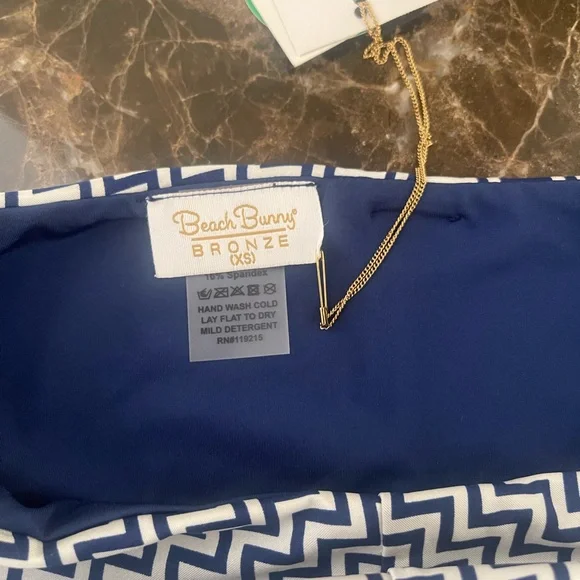Beach Bunny Navy and White Chevron Bikini Bottom - Picture 2 of 6
